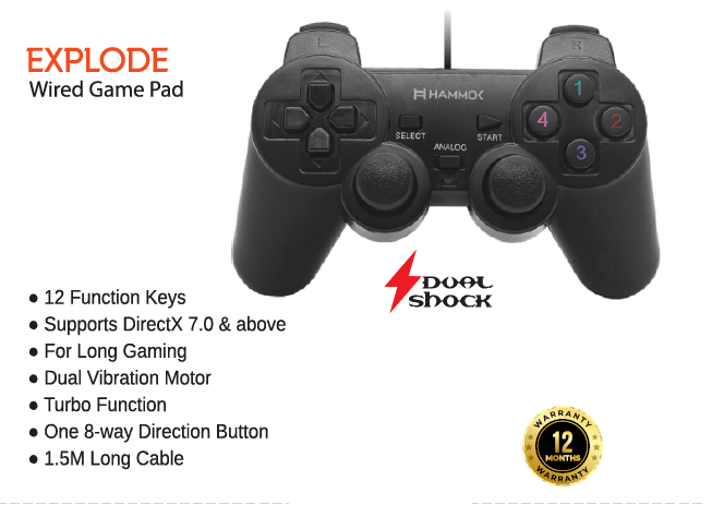 Hammok Explode Wired Game Pad-Red & Blue