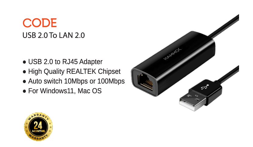 Hammok Code USB Lan 2.0 -10/100-Mbps