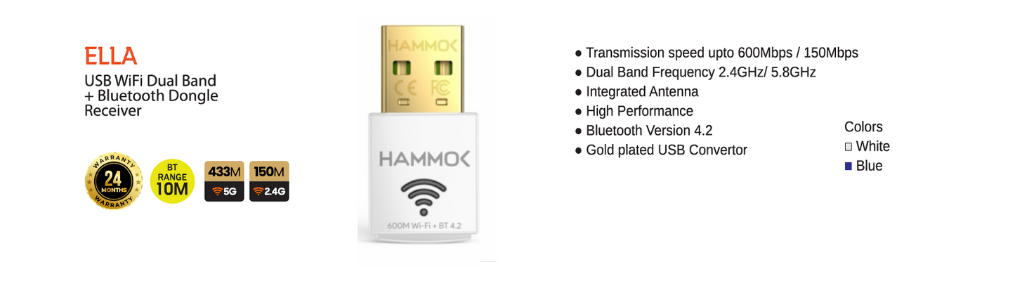 Hammok Ella USB Wi-Fi 5Ghz + Bluetooth 4.2