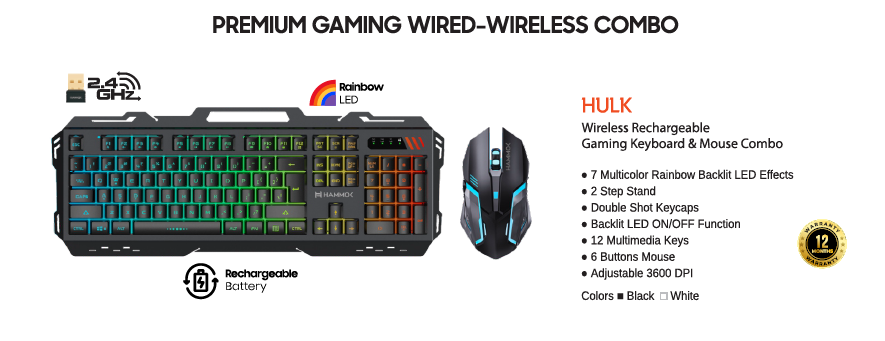 Hammok Hulk Gaming Wireless Combo-Rechargeable-Black
