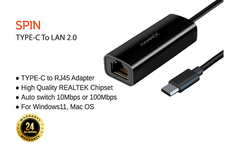 Hammok Spin Type-C Lan 2.0 -10/100-Mbps
