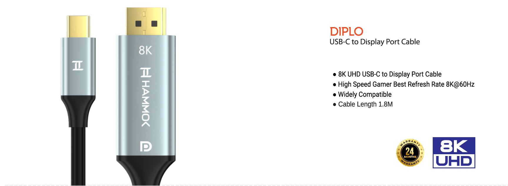 
Hammok Diplo USB-C to Display Port 1.8mtr