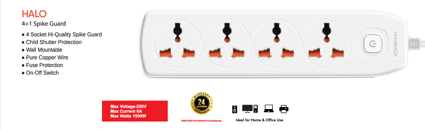 
Hammok Halo 4+1 Power Strip 3mtr II
