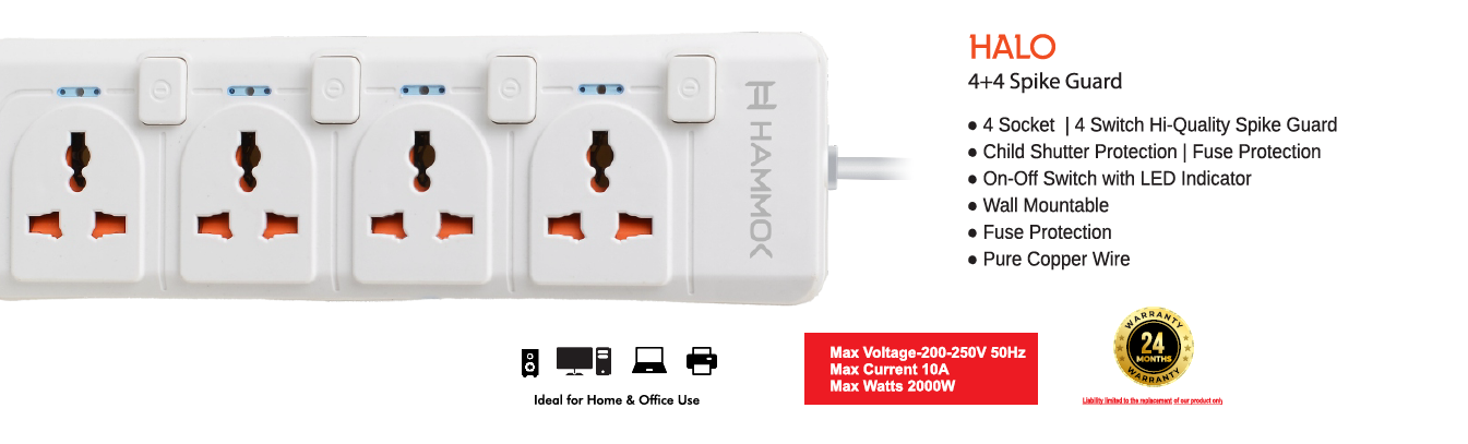 
Hammok Halo 4+4 Power Strip 3mtr II