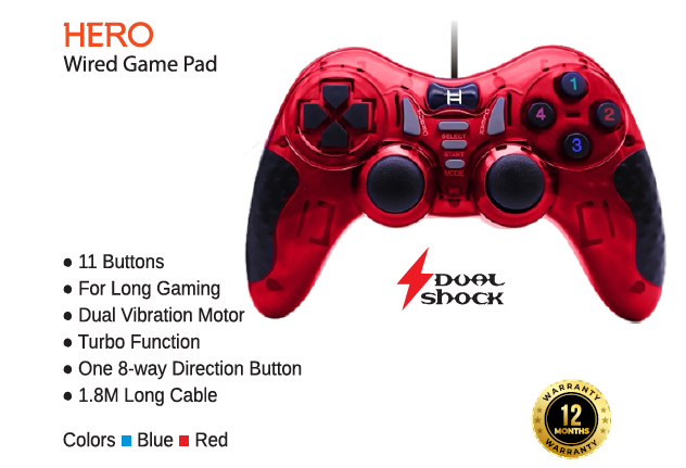 
Hammok Hero Wired Game Pad-Red & Blue