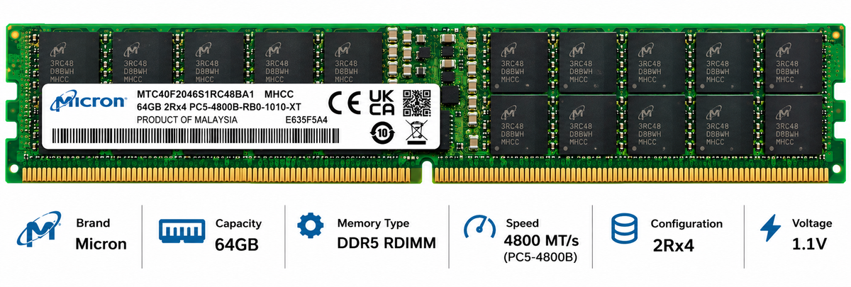 
Micron 64GB DDR5 4800MHz Server RAM
