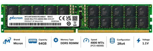 
Micron 64GB DDR5 4800MHz Server RAM