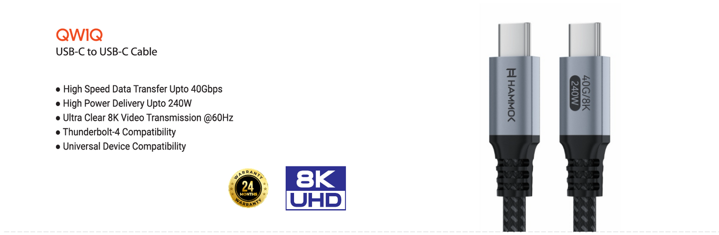 
Hammok Qwiq USB-C to USB-C Cable 1.8mtr