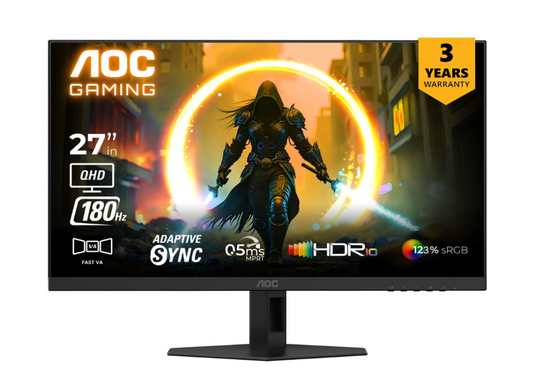 
AOC CQ27G4 27" QHD 1500R Curved Gaming Monitor, 180Hz, 0.5ms MPRT, HDR10, Adaptive Sync, HDMI 2.0, DP