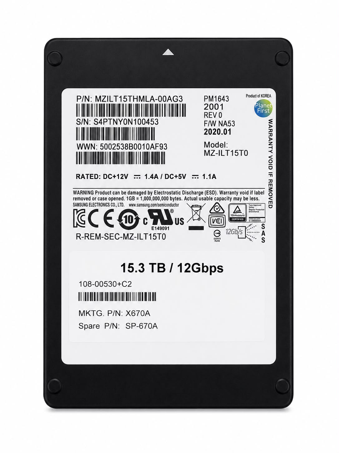 
Samsung PM1643 15.36TB SSD 2.5"  MZILT15THMLA-00AG3 (X670A)