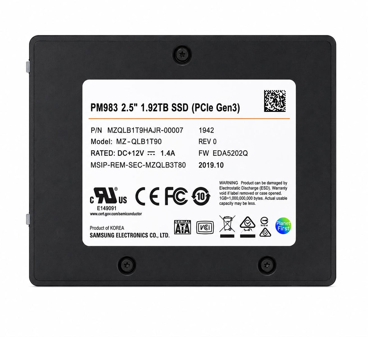 
Samsung 1.92TB PM983 Pci-E 3.0 X4 U.2 2.5inch NVMe SSD (MZQLB1T9HAJR-00007)