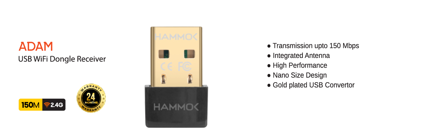 
Hammok Adam USB Wi-Fi Dongle 150mbps