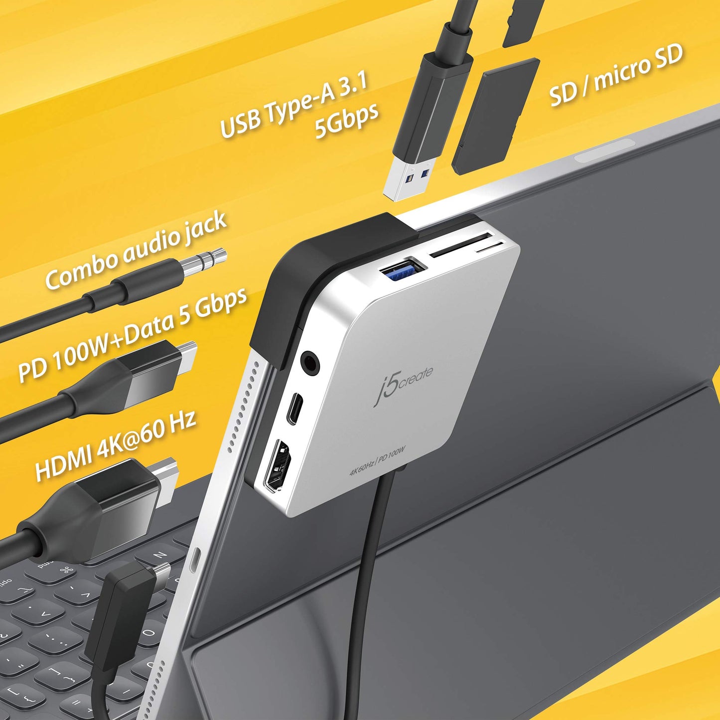 
j5create USB-C™ to 4K 60 Hz HDMI™ Travel Dock for iPad Pro® (JCD612)