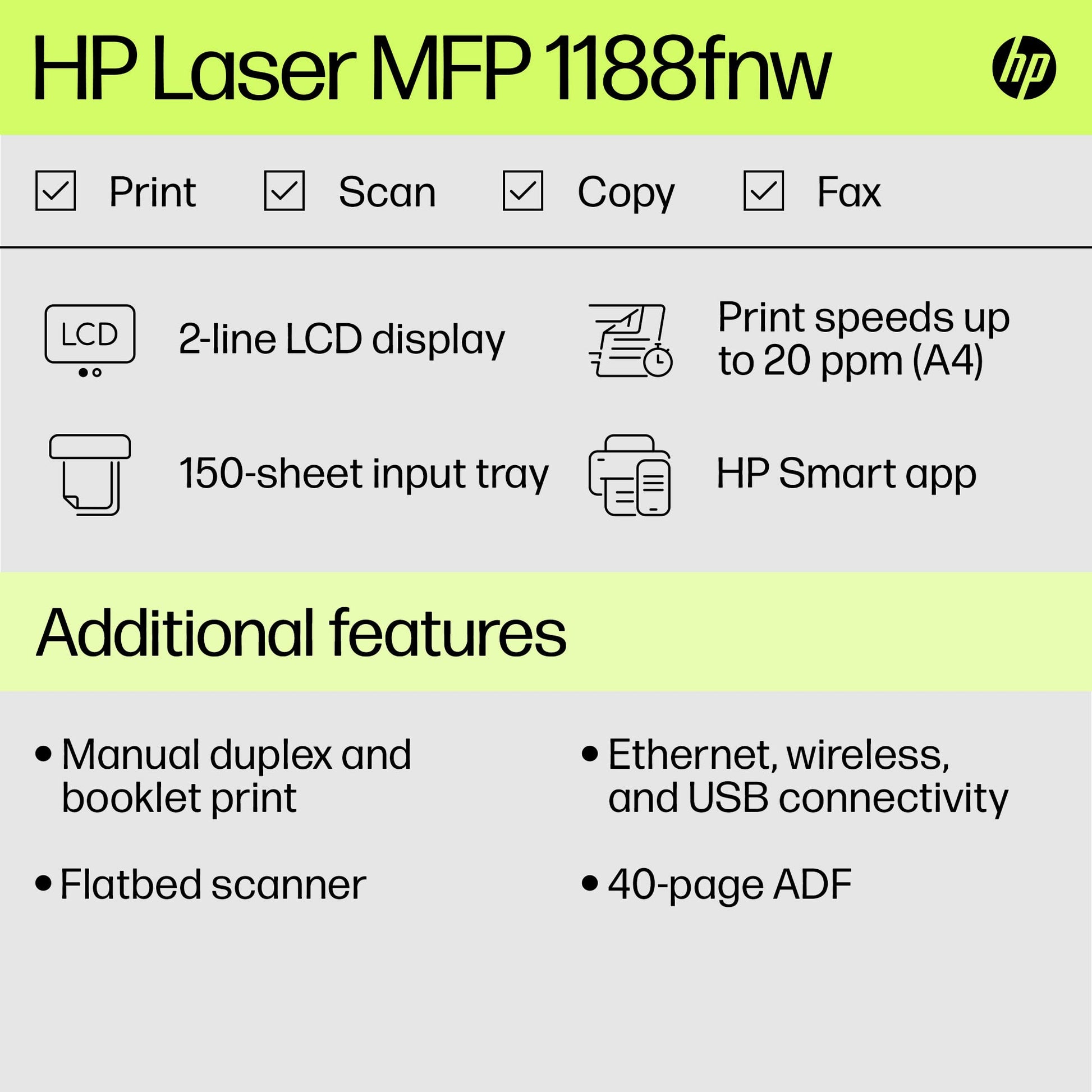 
HP LaserJet MFP 1188fnw