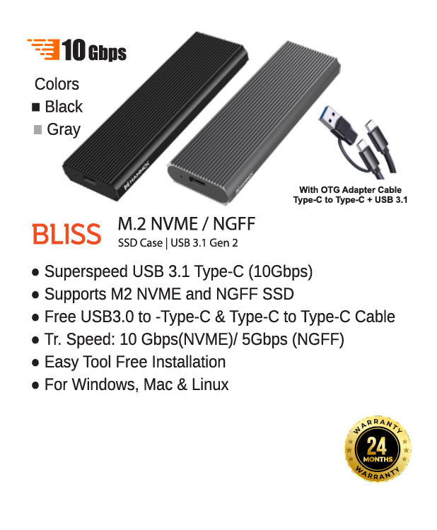 
Hammok Bliss M.2 NVME/NGFF SSD Enclosure 3.1