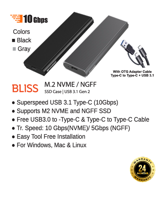 
Hammok Bliss M.2 NVME/NGFF SSD Enclosure 3.1