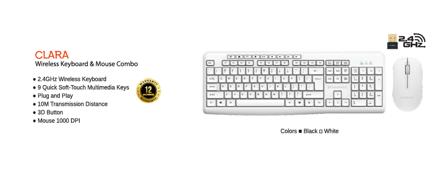 
Hammok Clara Wireless Keyboard Mouse-White