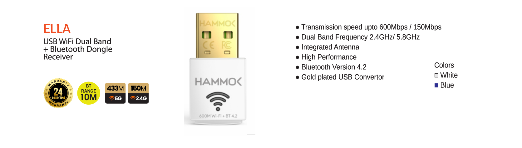 
Hammok Ella USB Wi-Fi 5Ghz + Bluetooth 4.2