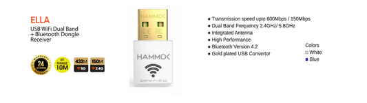 
Hammok Ella USB Wi-Fi 5Ghz + Bluetooth 4.2