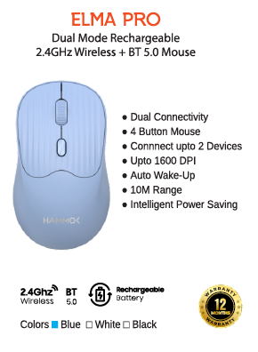 
Hammok Elma Pro 2.4G+BT 5.0Wireless Mouse-Black/Blue& White