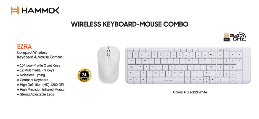 
Hammok Ezra Wireless Keyboard Mouse-White