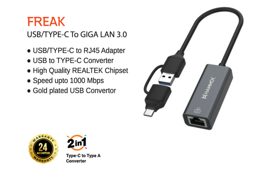 
Hammok Freak USB/Type-C Gigabit Lan 3.0 -10/100/1000 -Mbps