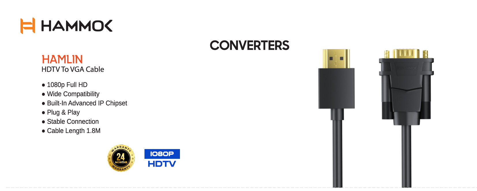 
Hammok Hamlin Hdmi to Vga Cable 1.8mtr
