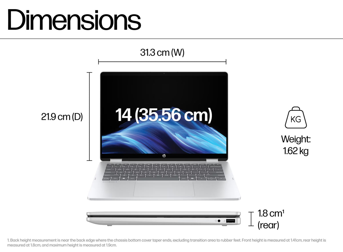 
HP OmniBook 5 Flip 14-fp0690TU - Core 7-150U (10C), 16GB LPDDR5 5200 on-board, 1TB, Glacier Silver
