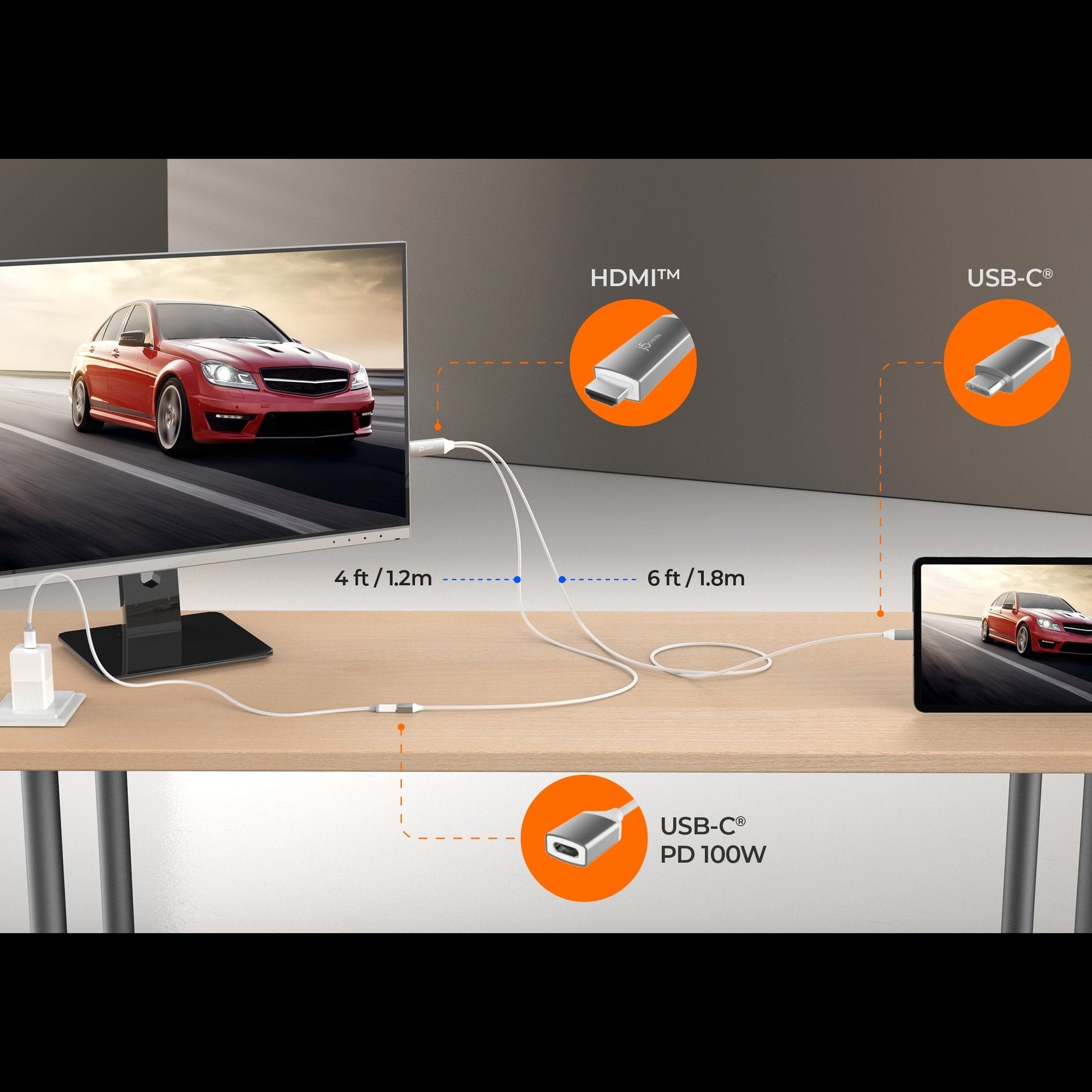 
j5create USB-C® to 4K HDMI™ Cable With PD100W Pass-Through (JCC155G)