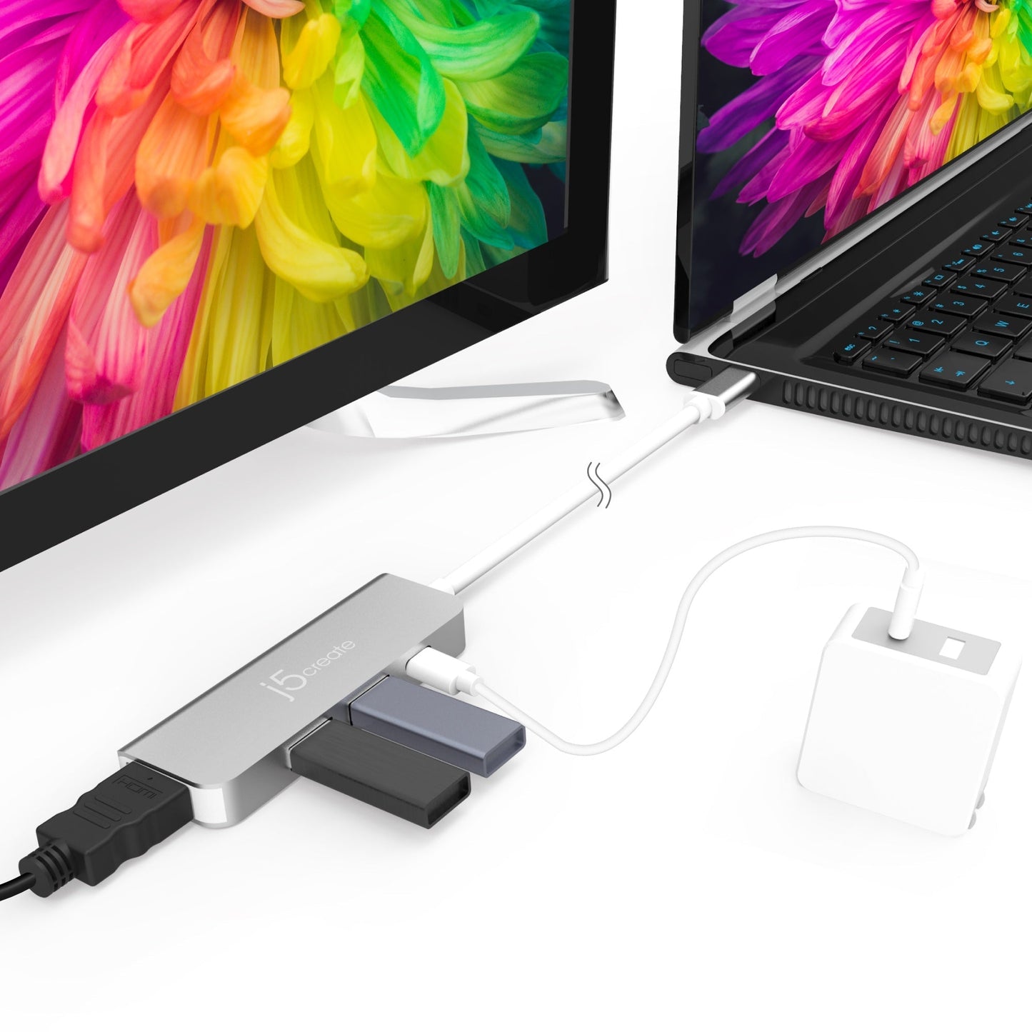 
j5create USB-C® to HDMI™ & USB™ 3.1 2-Port with Power Delivery (JCD371)