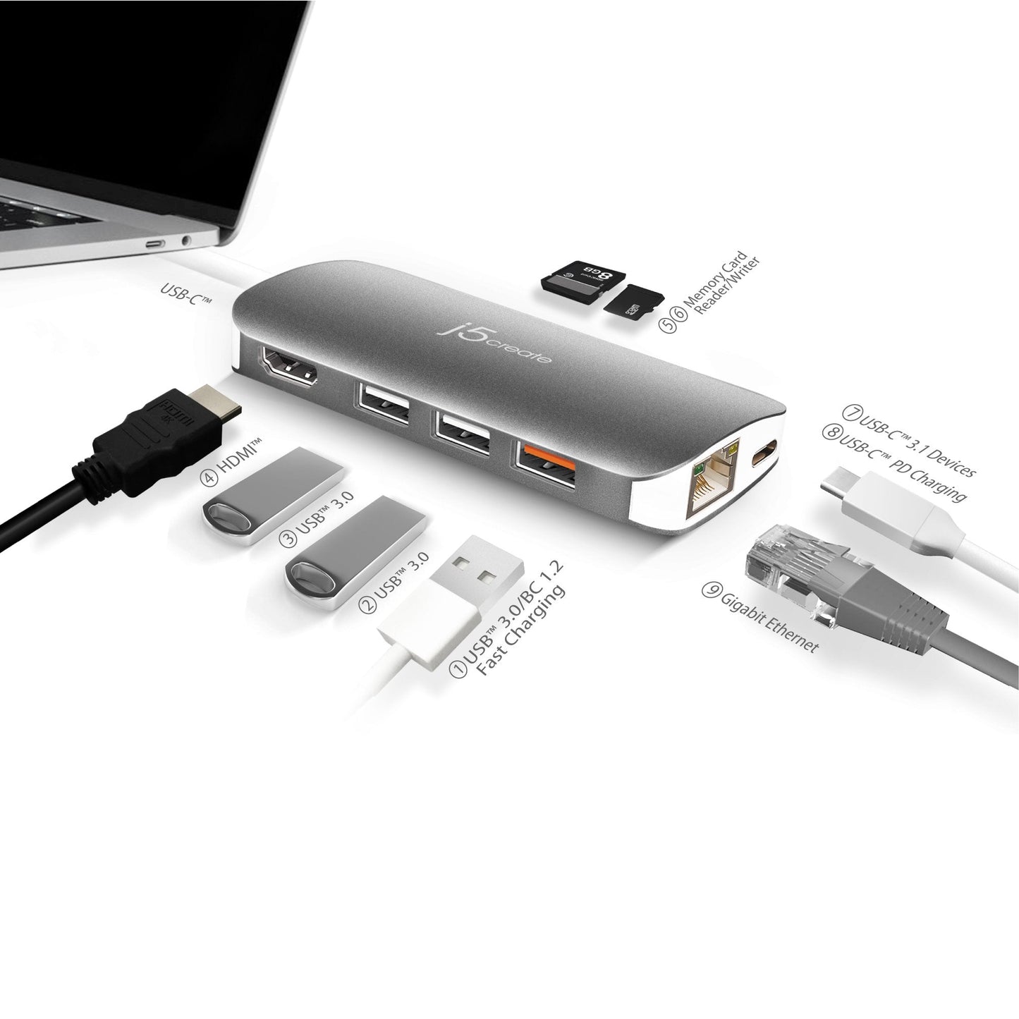 
j5create USB-C™ Multi Adapter (9 Functions in 1) (JCD383)