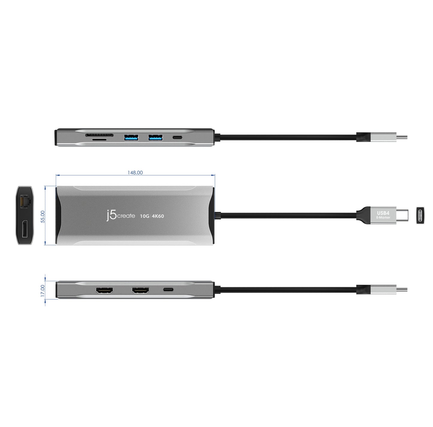 
j5create 4K60 Elite USB-C® Triple-Monitor 10Gbps Mini Dock (JCD397)
