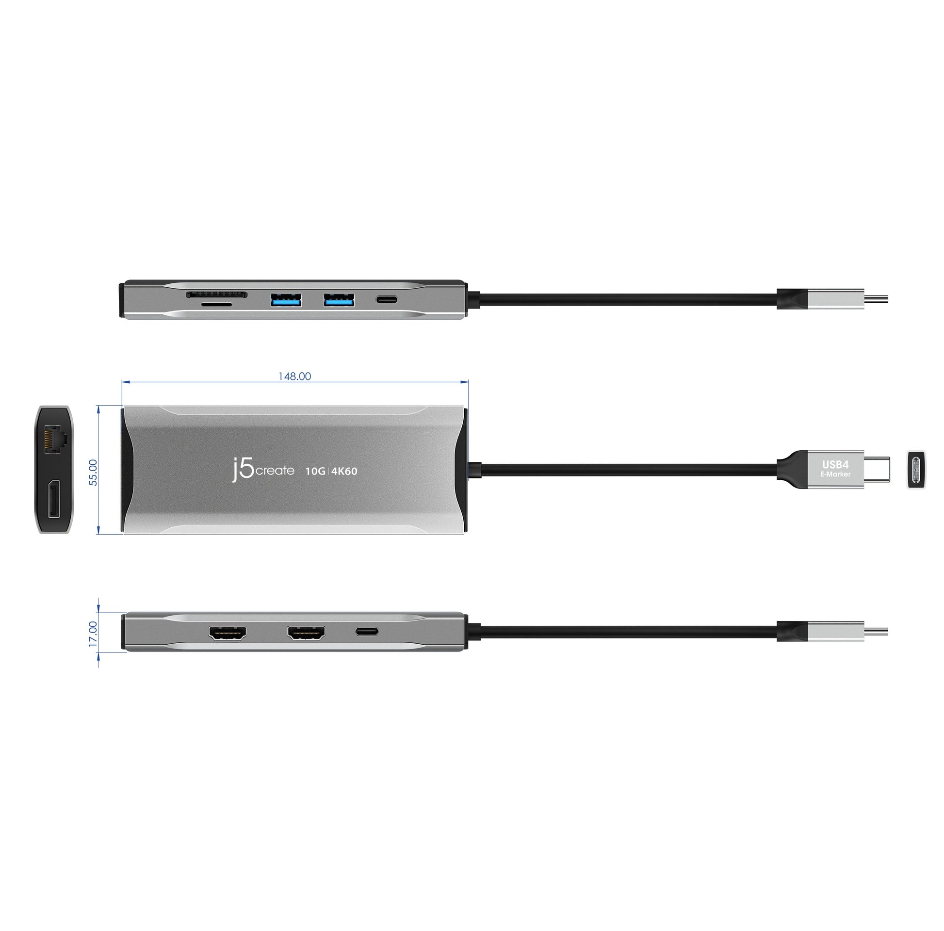 
j5create 4K60 Elite USB-C® Triple-Monitor 10Gbps Mini Dock (JCD397)