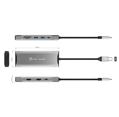 j5create 4K60 Elite USB-C® Triple-Monitor 10Gbps Mini Dock (JCD397)