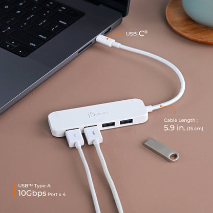 j5create Eco-Friendly USB-C® to 4-Port Type-A Gen 2 Hub (JCH341EW)