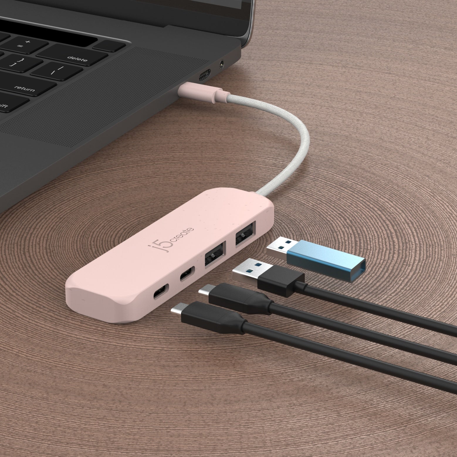 
j5create Eco-Friendly USB-C® to 4-Port Type-C &amp; Type-A Gen 2 Hub (JCH342EW)