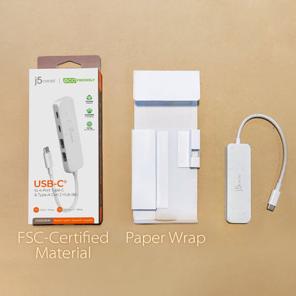 j5create Eco-Friendly USB-C® to 4-Port Type-C & Type-A Gen 2 Hub (JCH342EW)