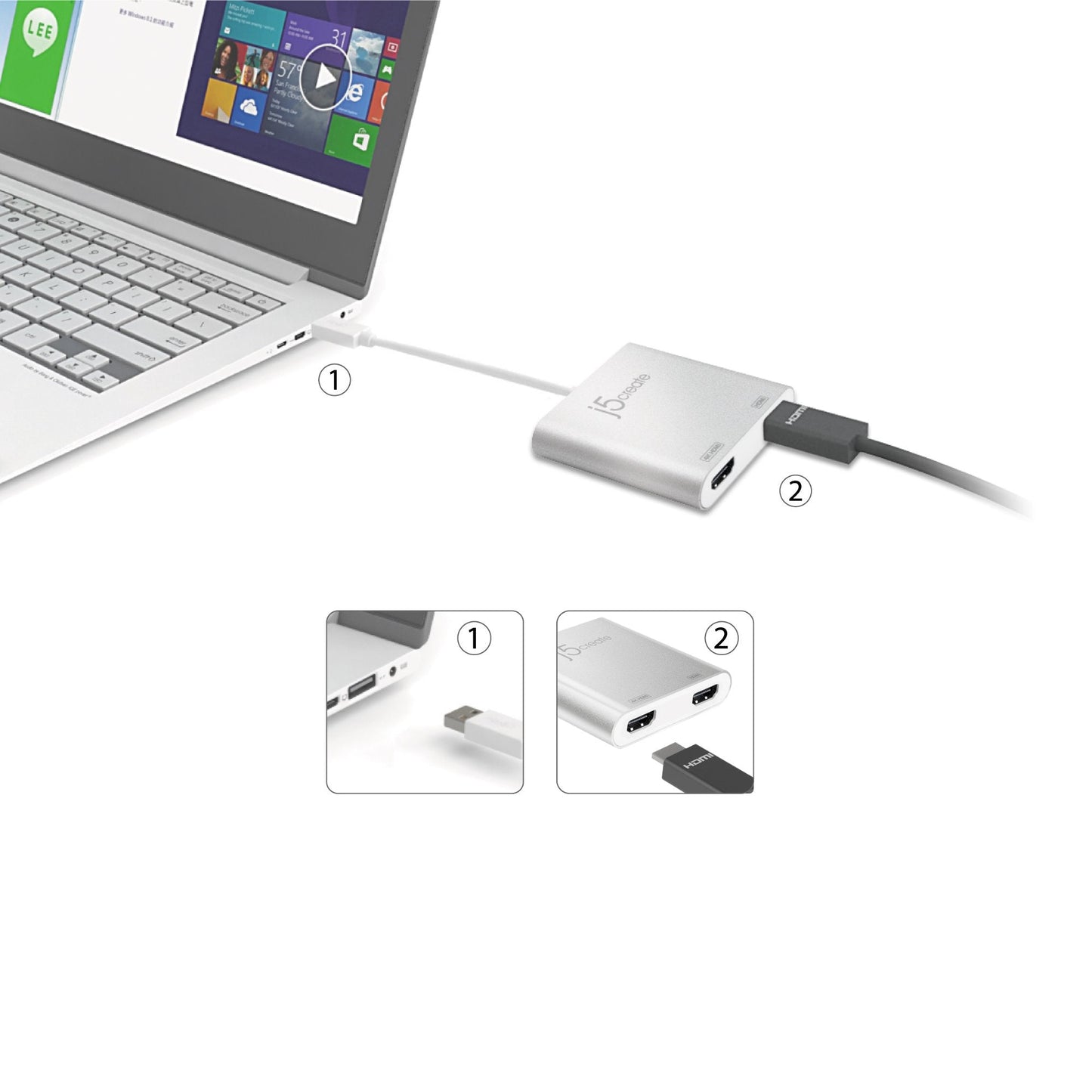 
j5create USB™ 3.0 to Dual HDMI™ Multi-Monitor Adapter (JUA365)