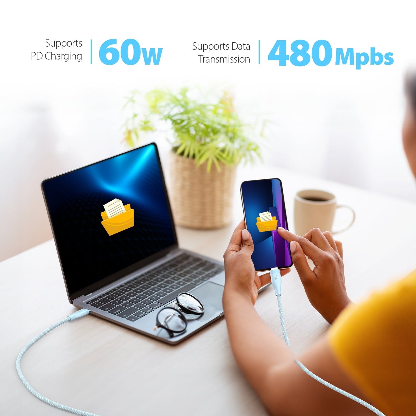 
j5create USB-C® 60W Ultra Soft Double-Braided Fast Charging Cable (UCX18L18W)