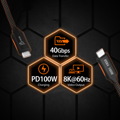 j5create USB4® 40Gbps Full-Featured USB-C® Coaxial Cable (JUCX27L12)