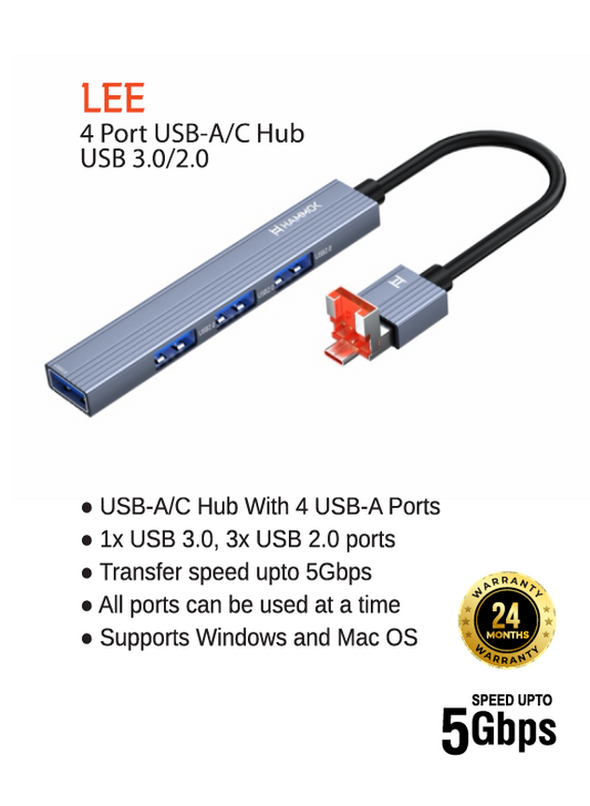 
Hammok Lee 4 Port Usb Hub - 2.0 & 3.0 Combo