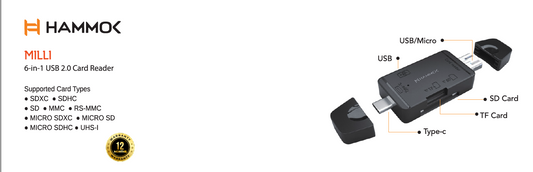 
Hammok Milli USB/TYPE-C Card Reader 2.0-SD/TF/MS/MICRO SD/USB