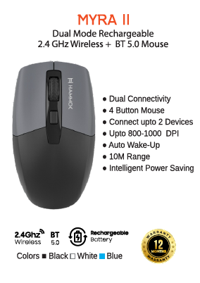 
Hammok Myra || 2 2.4G+BT 5.0 Wireless Mouse-Black&White