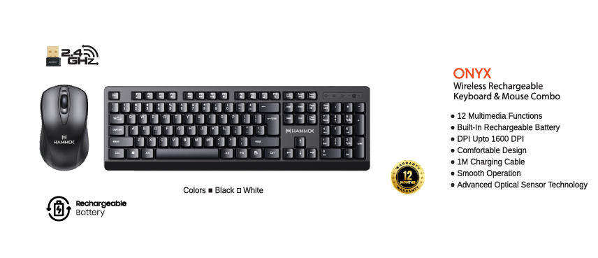 
Hammok Onyx Wireless Keyboard Mouse-Rechargeable-Black