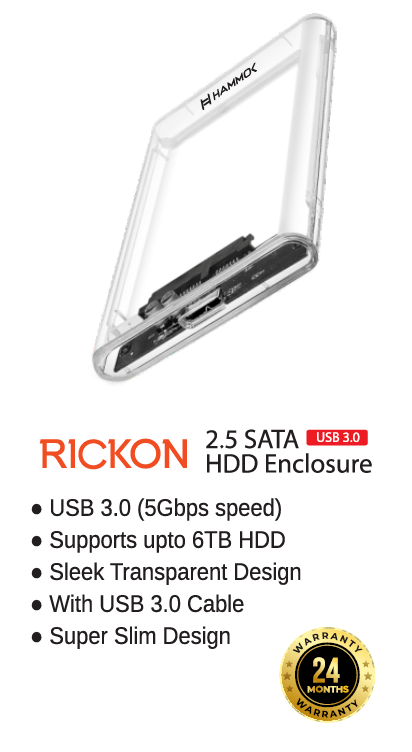 
Hammok Rickon 2.5 Sata HDD Enclosure 3.0-Transparent