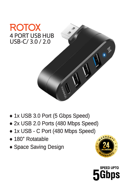 
Hammok Rotox 4 Port Usb Hub-2.0/3.0/USB-C