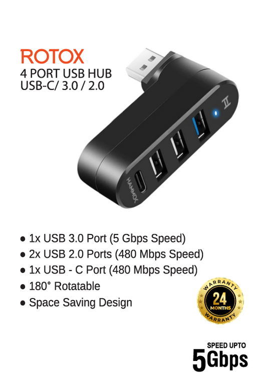 
Hammok Rotox 4 Port Usb Hub-2.0/3.0/USB-C