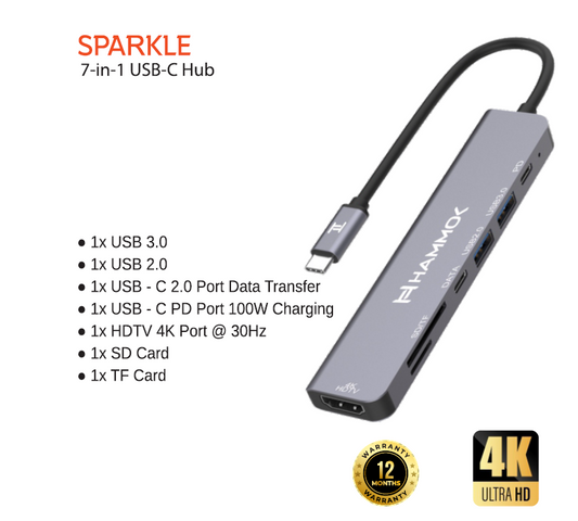 
Hammok Sparkle USB-C 7-in-1 -HDTV/TF/SD/USB 3.0/USB 2.0*2/PD