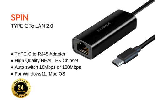 
Hammok Spin Type-C Lan 2.0 -10/100-Mbps