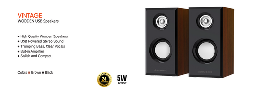
Hammok Vintage Wooden USB Laptop Speaker-Brown & Black